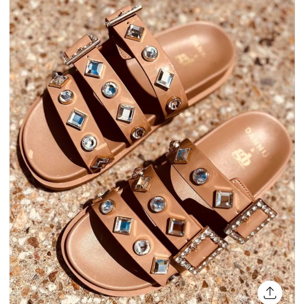 DANNIJO Tan Sandals with Silver Accents